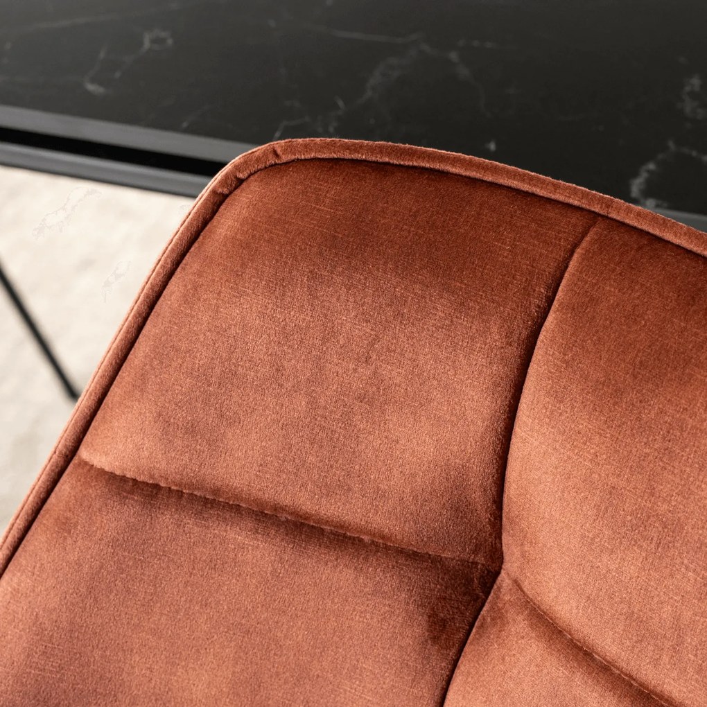 Krzesło Tapicerowane Obrotowe do Salonu LUNA Rude Welurowe Nowoczesne Loft