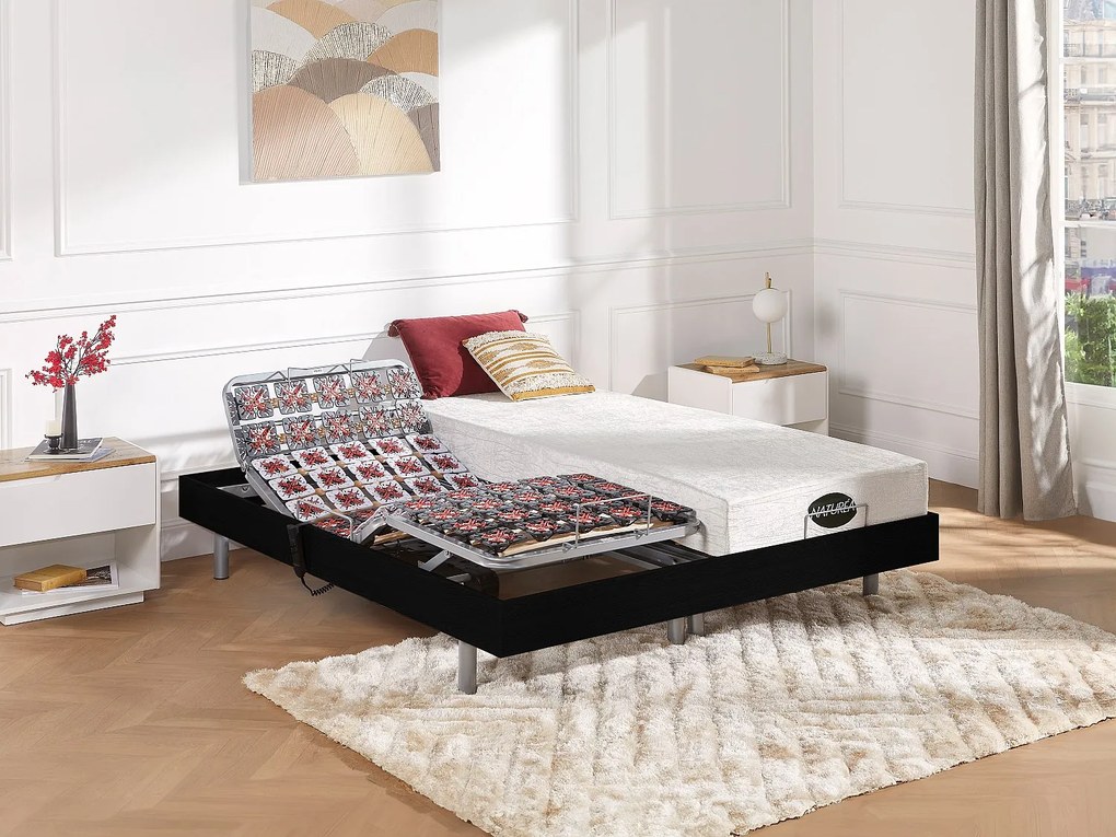 Stelaż relaksacyjny 2x78 płytek wykończenie drewniane kolor czarny marki YSMÉE - 2 x 90 x 200 cm - silniki OKIN