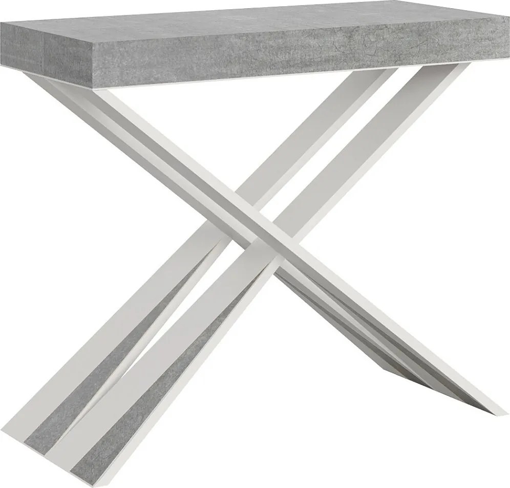 Konsola rozkładana 90x40/196 cm Diago Small Cementu rama w kolorze Białym