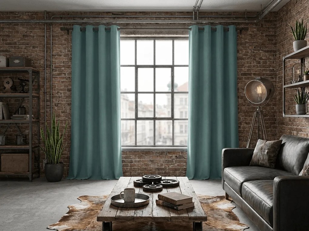 Zasłona zaciemniająca DREAM VELVET 140x270 cm, niebieskozielona Zawieszanie: Taśma z wiązaniami