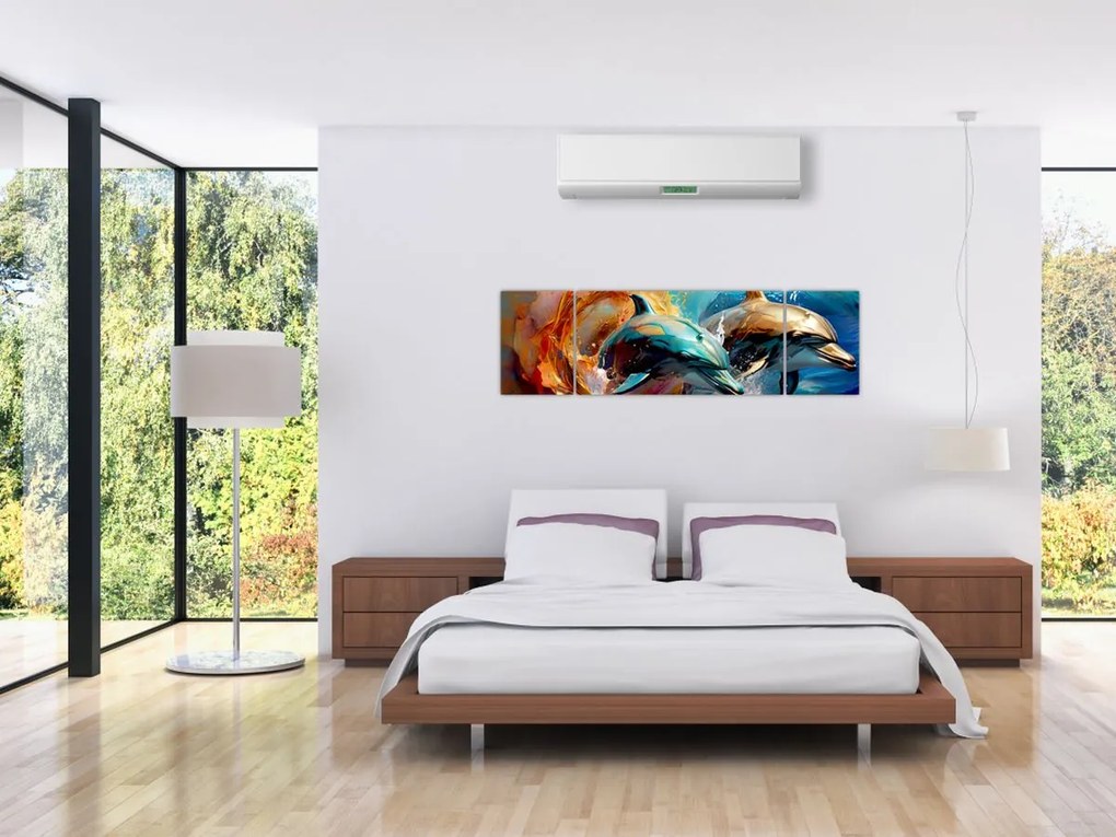 Obraz - Malowanie delfinów (170x50 cm)