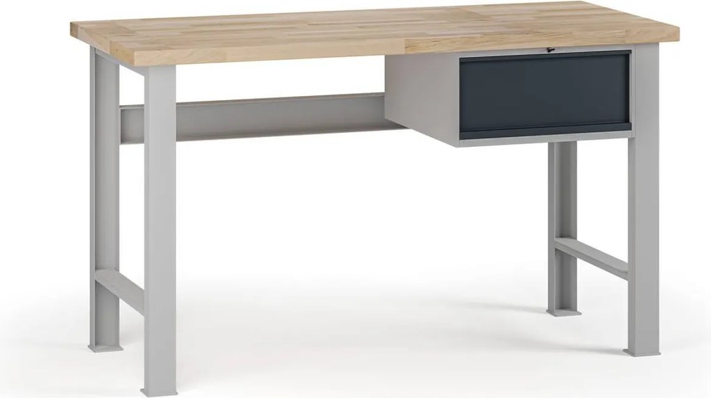 Stół warsztatowy G7, blat bukowy, 1500 x 800 x 840 mm, 1x kontener, 1x szuflada, grafitowy