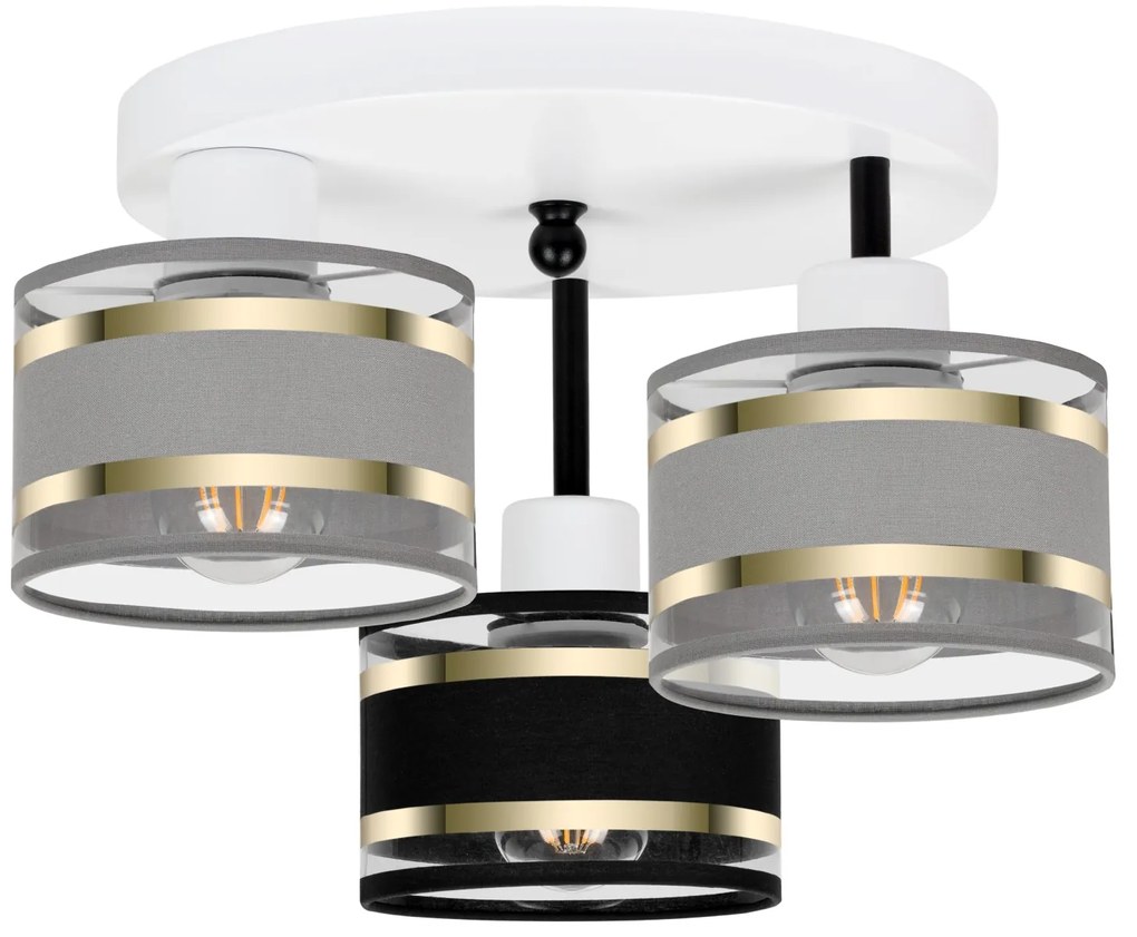 Lampa sufitowa biała trzypunktowa z szaro-czarnymi abażurami T-3030WE-