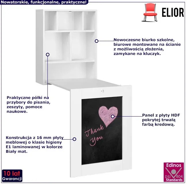 Białe składane biurko z tablicą dla 6 latka, przedszkolaka C5-S97