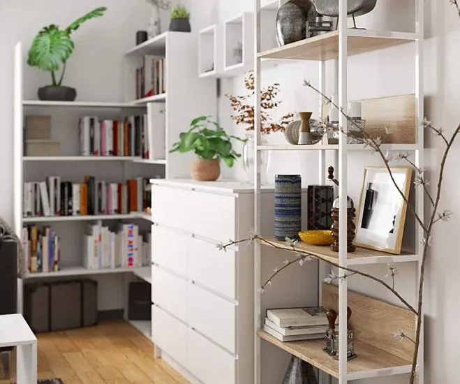Otwarty regał w skandynawskim stylu biały + dąb artisan F9-R42
