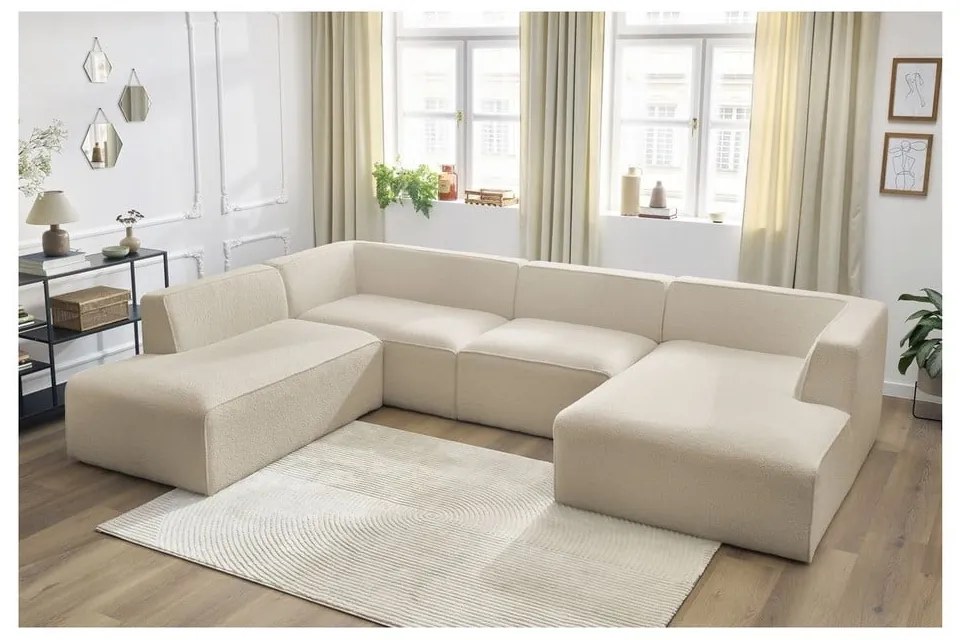 Beżowy narożnik modułowy z materiału bouclé (lewostronny/w kształcie litery U) Megeve – Bobochic Paris