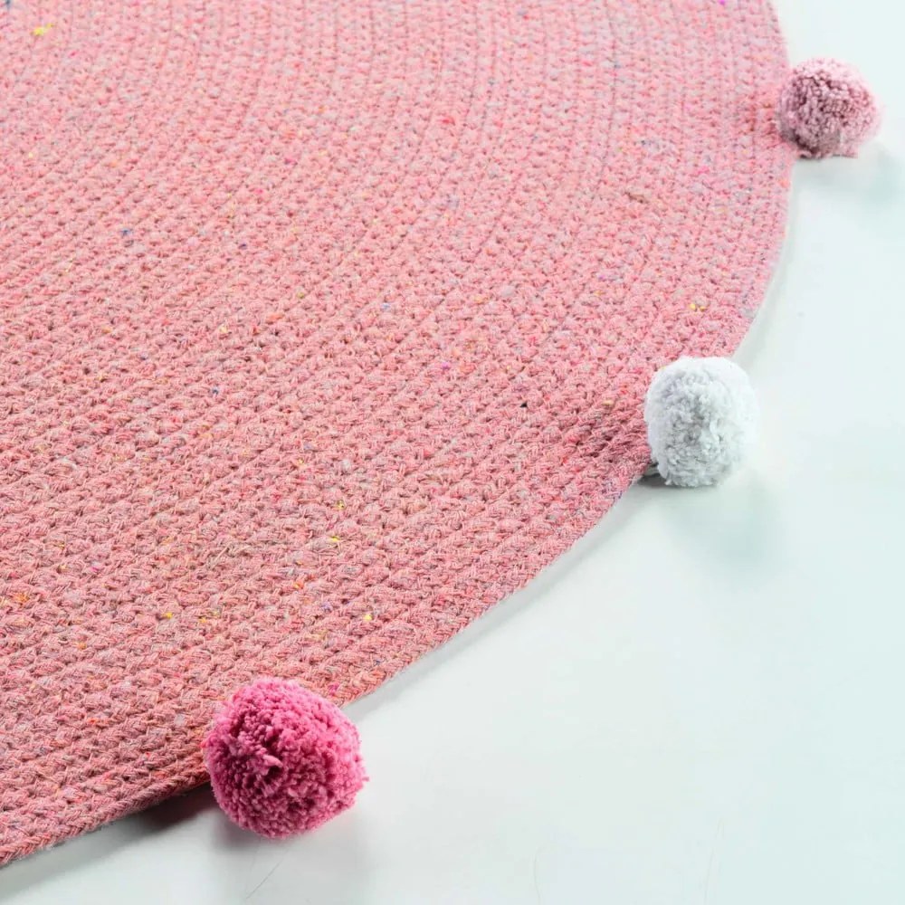 Różowy okrągły dywan ø 90 cm Pompomparty – douceur d'intérieur