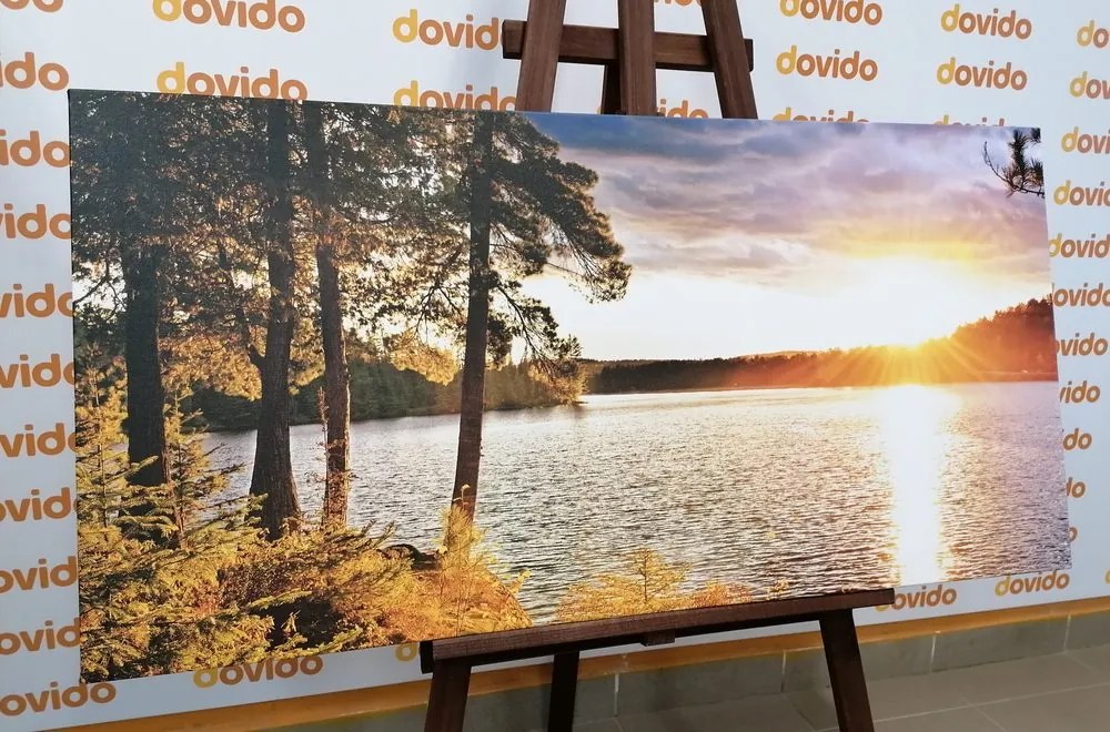 Obraz zachód słońca nad jeziorem