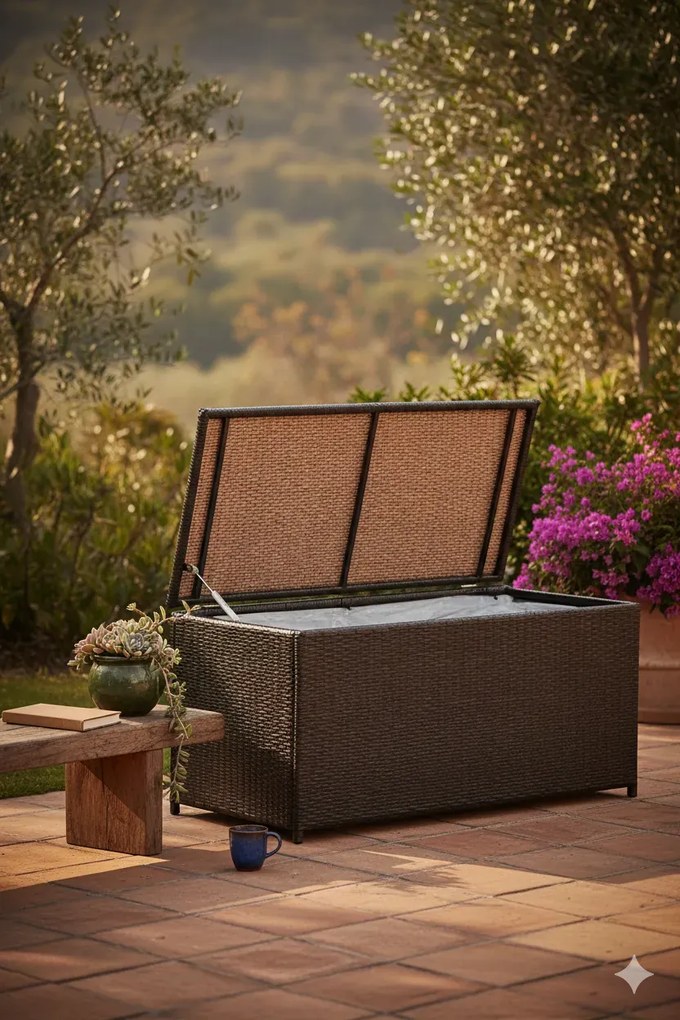 Skrzynia brązowa ogrodowa z rattanu N1-B93