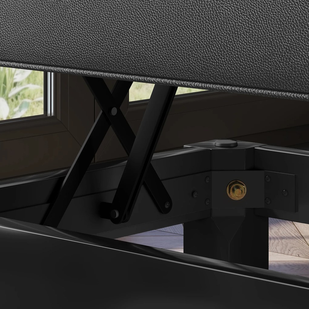 HOMCOM Ławka Fortepianowa, Regulowane Podwójne Siedzisko, Przestrzeń do Przechowywania, Skóra Ekologiczna, Czarny