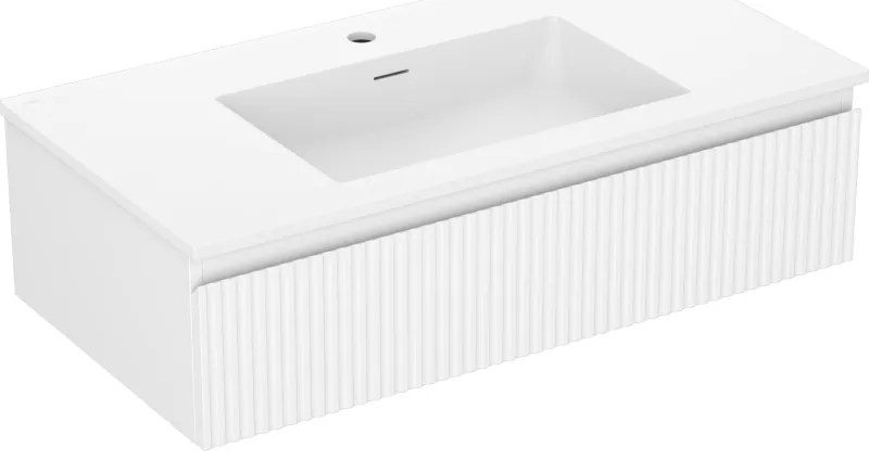 Mexen Rivel szafka łazienkowa 90 cm z umywalką Otis, 1 szuflada, ryflowana , biała mat - 91A20-09023-1-BF01-W18M01