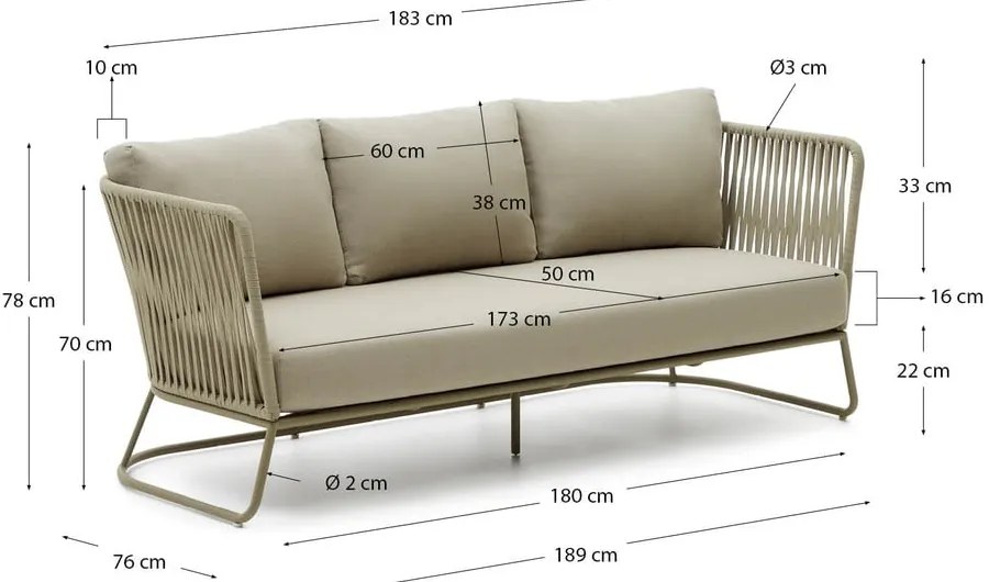 Stalowa sofa ogrodowa w kolorze khaki Saconca – Kave Home