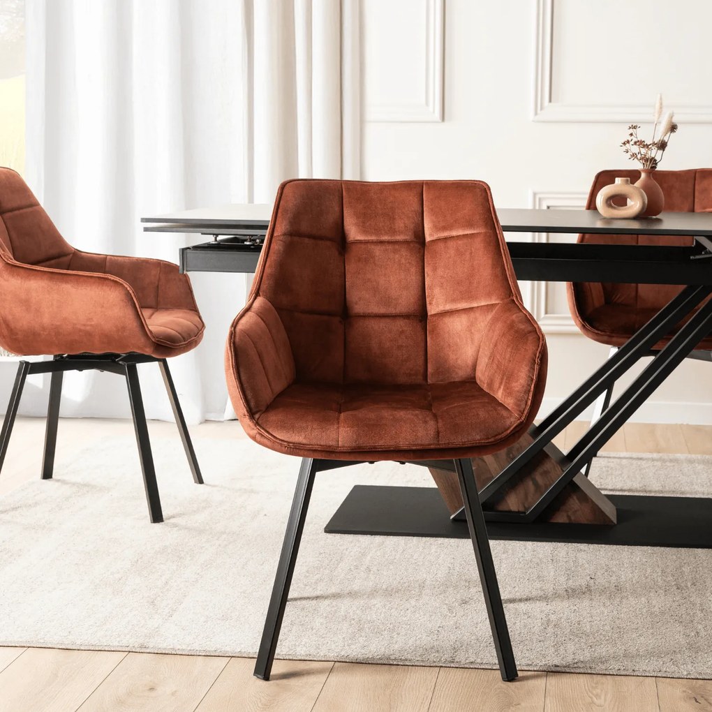 Krzesło Tapicerowane Obrotowe do Salonu LUNA Rude Welurowe Nowoczesne Loft