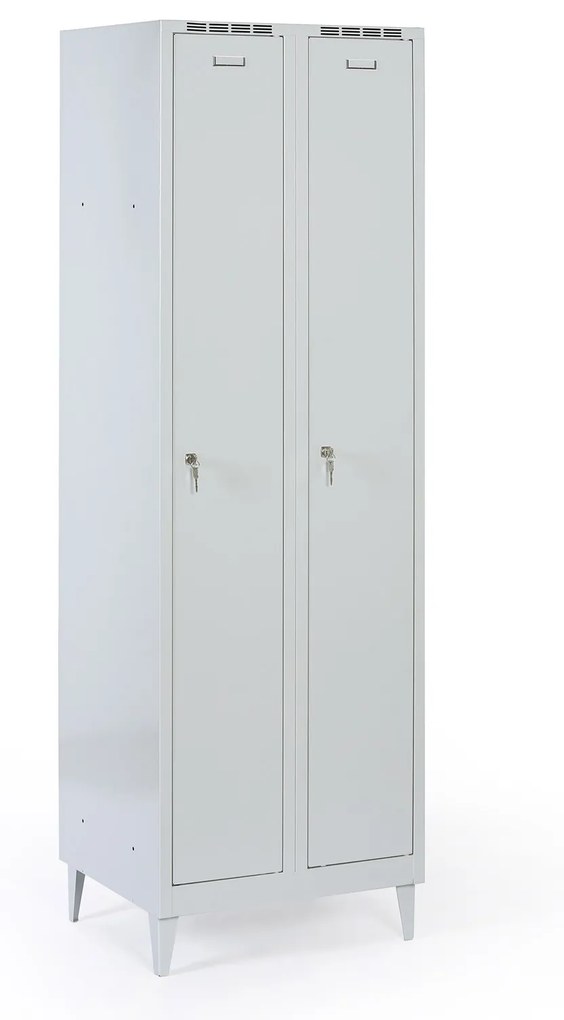Metalowa szafka ubraniowa na nogach, 2-drzwiowa, 1920 x 600 x 500 mm, zamek cylindryczny, drzwi szare