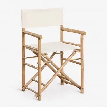 Składane Krzesło Reżyserskie Ogrodowe Z Bambusa Woody Biała - Sklum