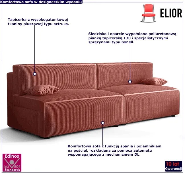Różowa rozkładana sofa - Lider 3X