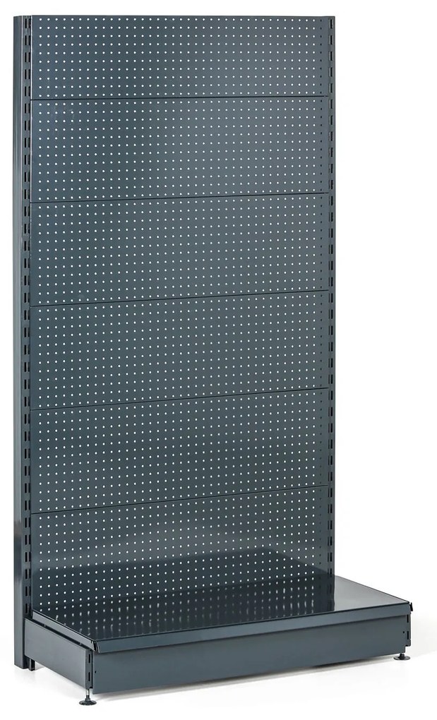 Regał sklepowy jednostronny, ścianki perforowane, 1600 x 1000 x 450 mm, podstawowy, antracyt