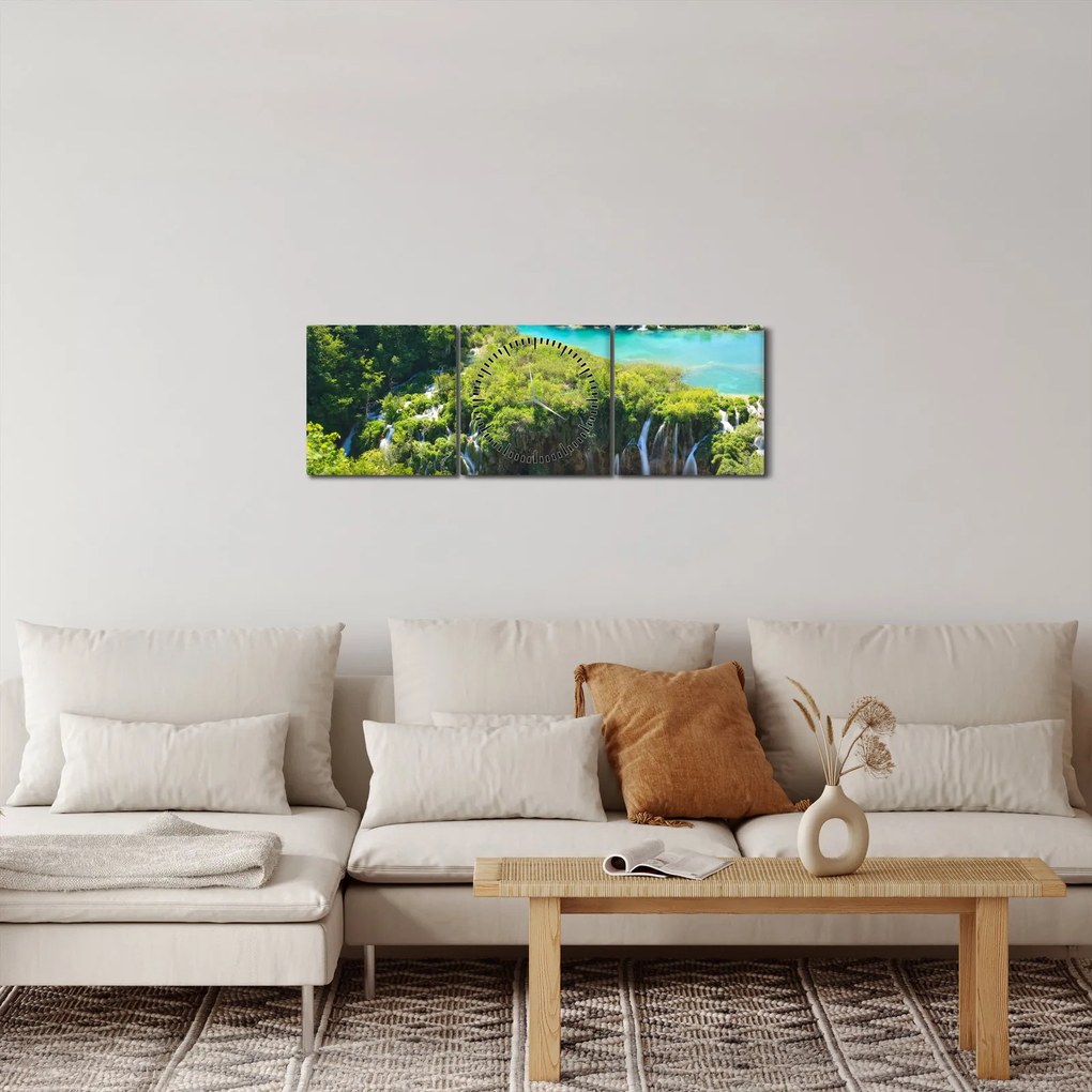 Obraz - Wodospady (z zegarem) (90x30 cm)
