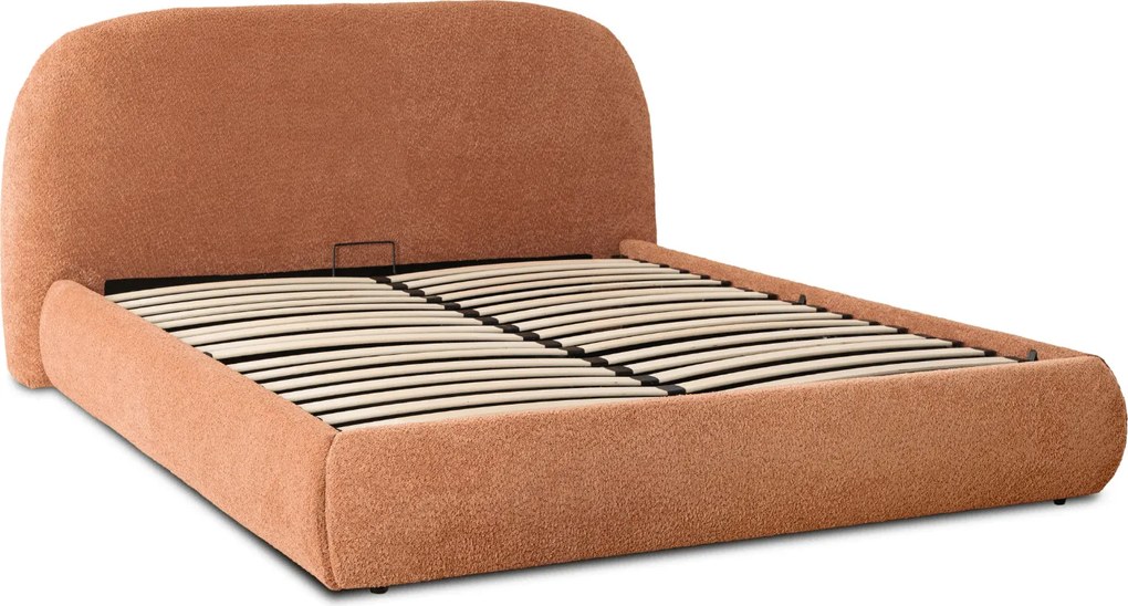 Łóżko Tapicerowane 160x200 cm ROSSO ze Stelażem i Pojemnikiem Dwuosobowe Boucle Rude