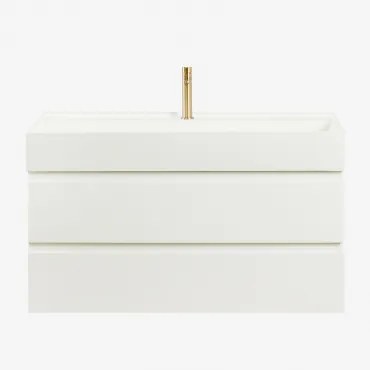 Zestaw Wiszących Mebli Łazienkowych Z Drewna I Forniru Jesionowego Zintegrowany Z Umywalką Ona Biała & - Sklum