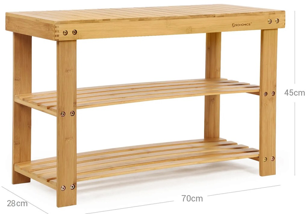 Ławka bambusowa z miejscem na buty SANDY, 70x28x45cm, naturalne drewno SongmicsHome