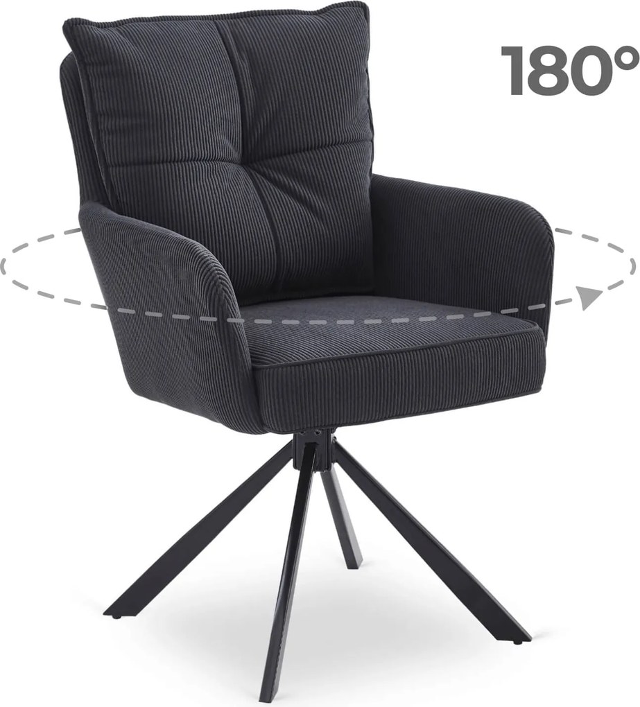 Krzesło Tapicerowane Obrotowe do Salonu CITY Czarne Sztruksowe Nowoczesne