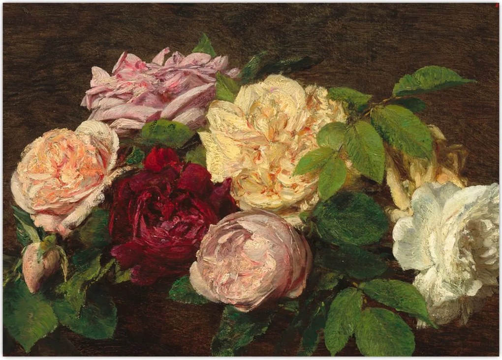 Obraz - Henri Fantin-Latour, Roses de Nice on a Table, reprodukcje (70x50 cm)