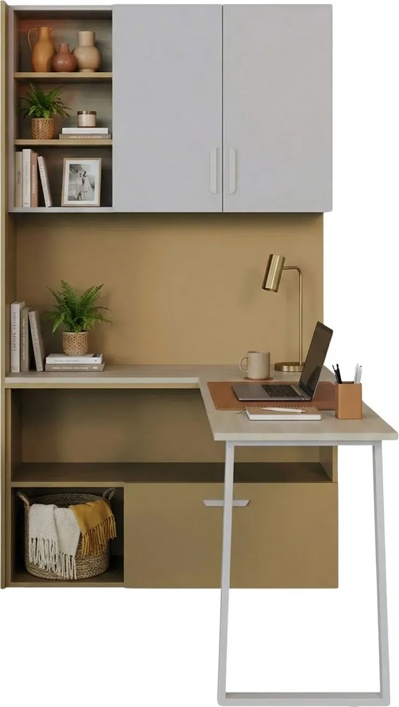 Nowoczesny regał z biurkiem dla nastolatka kaszmir + żółty B6-K64