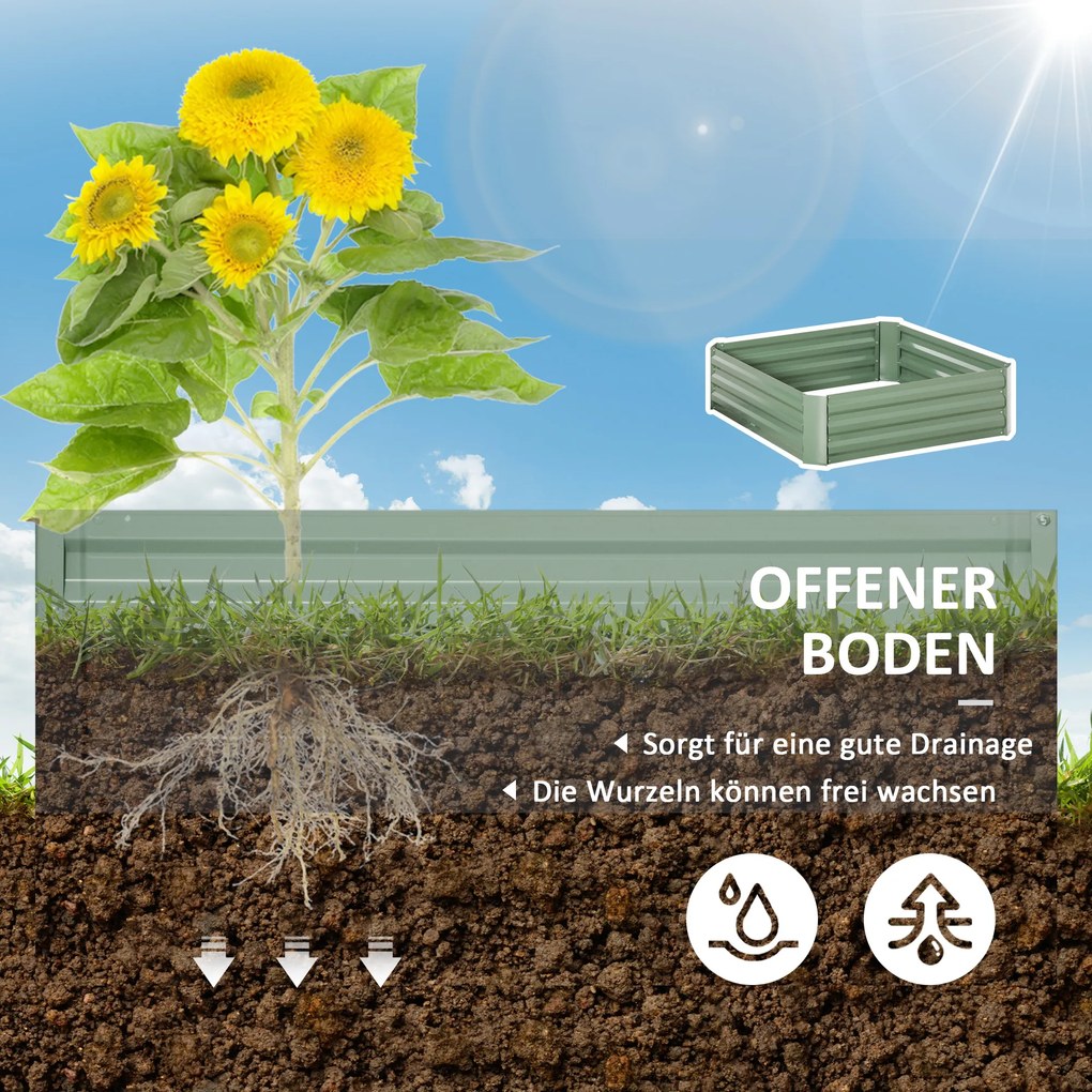 Outsunny Zestaw 2 skrzynek na kwiaty Stalowa konstrukcja Otwarte dno Zielony 100x100x30cm Ogród | Aosom PL