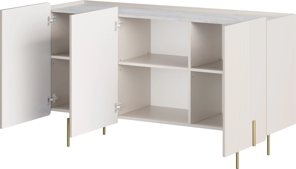 Komoda Malmi 150 cm trzydrzwiowa - kaszmir / crema bianca / złote nóżki
