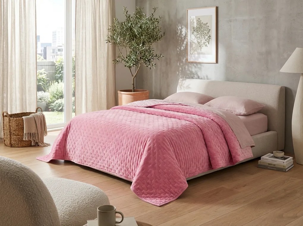 Aksamitna narzuta na łóżko ASTRALIA, różowa Rozmiar: 200 x 220 cm