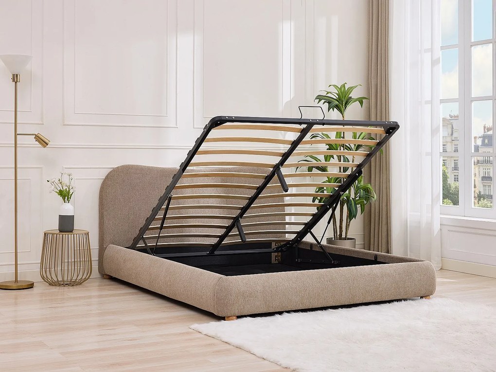 Łóżko ze skrzynią  180 x 200 cm - Tkanina - Taupe - VANARI