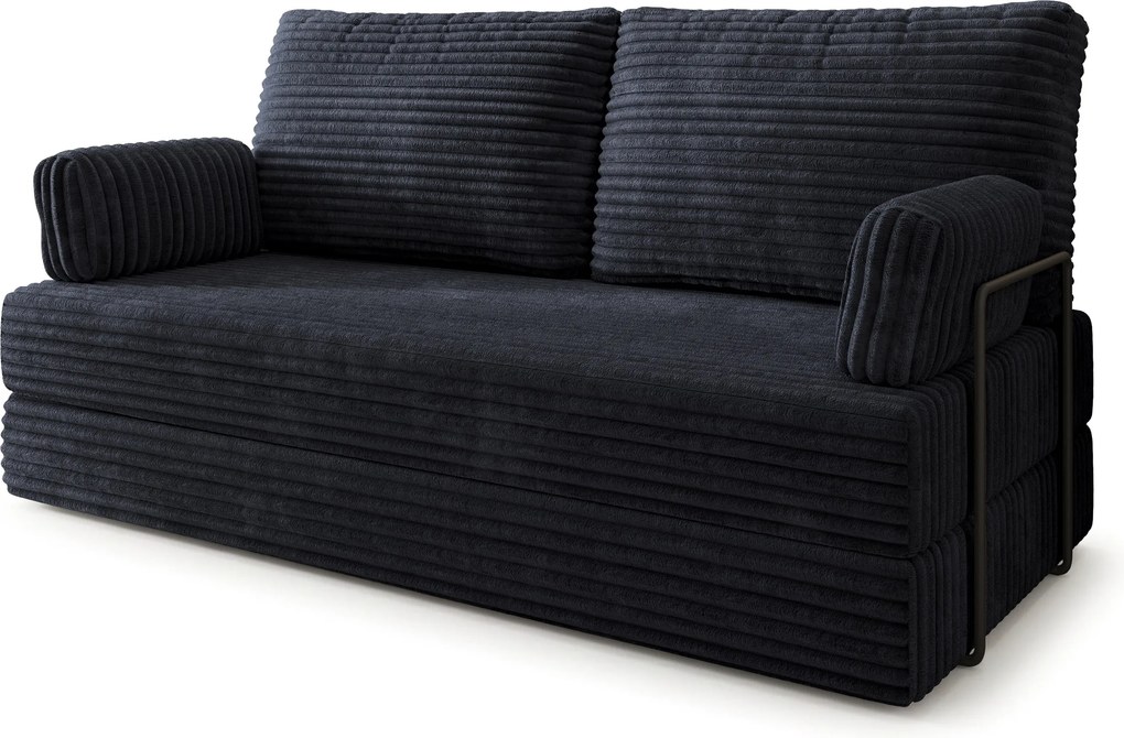 Masseno Sofa piankowa SILAR z funkcją spania, Kanapa z pianki do salonu, Bezmontażowa, Tkanina sztruksowa – Czarny TILIA 100