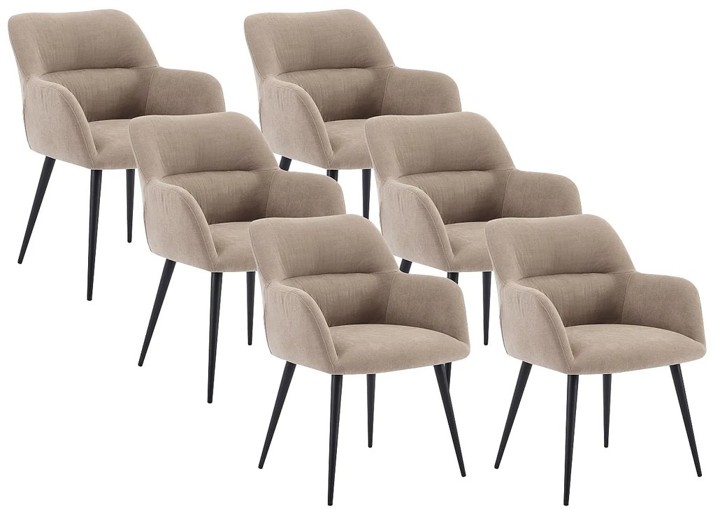 Zestaw 6 krzeseł HEKA – z podłokietnikami – tkanina i metal – kolor beżowy