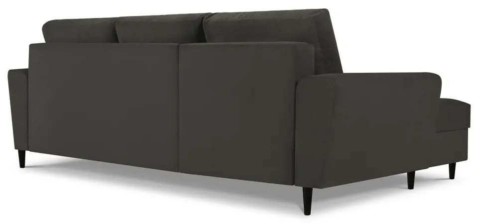 Czarny sztruksowy rozkładany narożnik ze schowkiem (lewostronny/z szezlongiem) Kyoto – Cosmopolitan Design