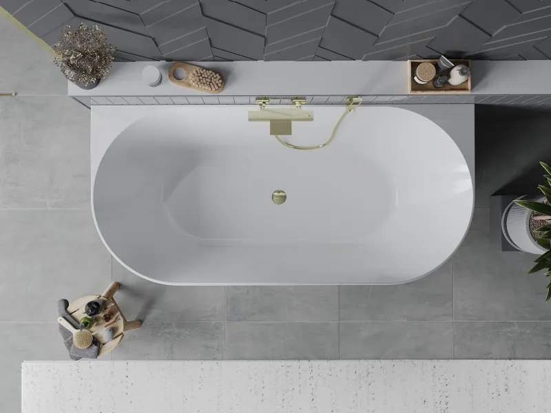 Mexen Oval Slim wanna wolnostojąca przyścienna 170 x 80 cm, biała, przelew złoty - 52661708000-50