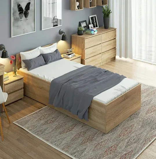 Łóżko z podnoszonym stelażem i materacem 100x200 dąb sonoma W8-S28