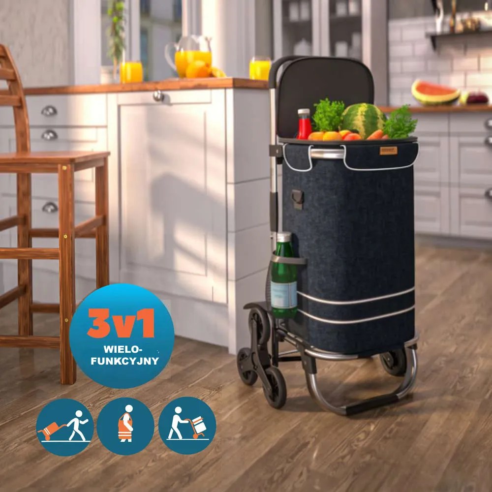 Torba na zakupy na kółkach do schodów COMFORT, 50l, czarna Jurhan