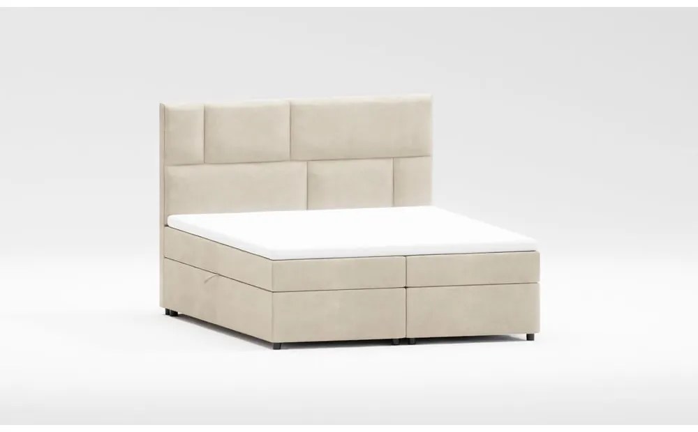 Beżowe łóżko boxspring ze schowkiem 200x200 cm Lola – Ropez