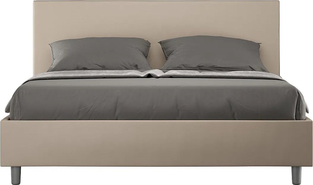 Łóżko bez stelaża tapicerowane 160x200 sztucznej skóry Szaro-beżowy Adele