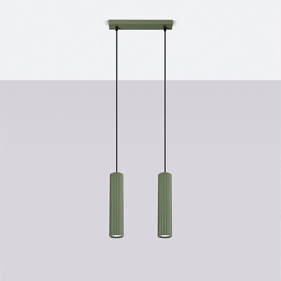 Lampa wisząca minimalistyczny Gloow, aluminium - 2 źródło światła 4000K - L.30 x H.90 cm - zielony oliwkowy