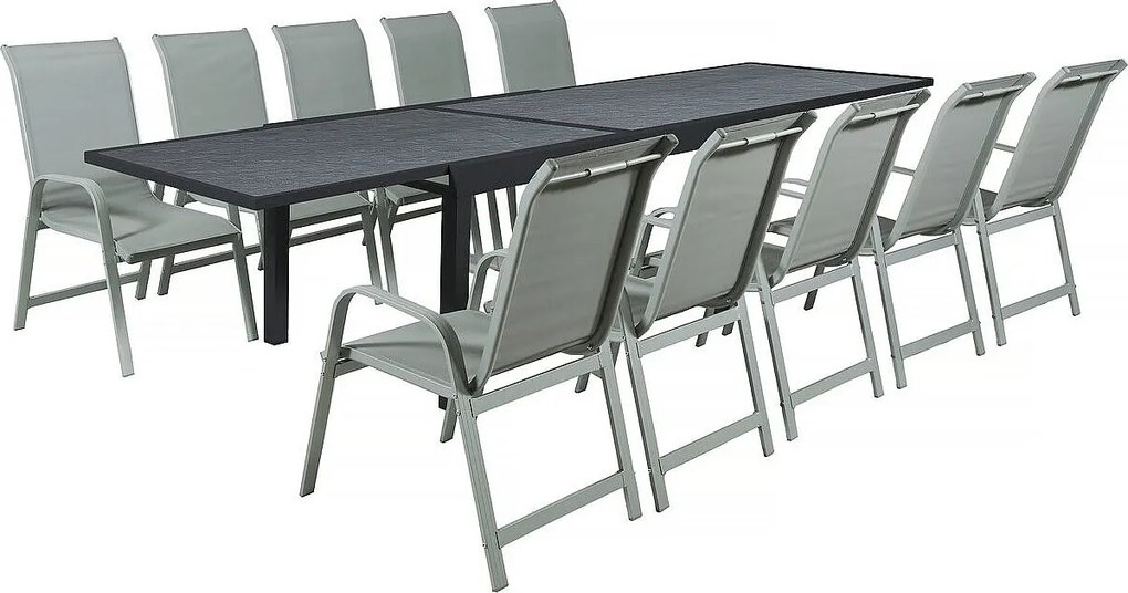 Zestaw ogrodowy "Lagos" - 200/320 x 105 x 76 cm - 10 krzeseł - Jasnoszary