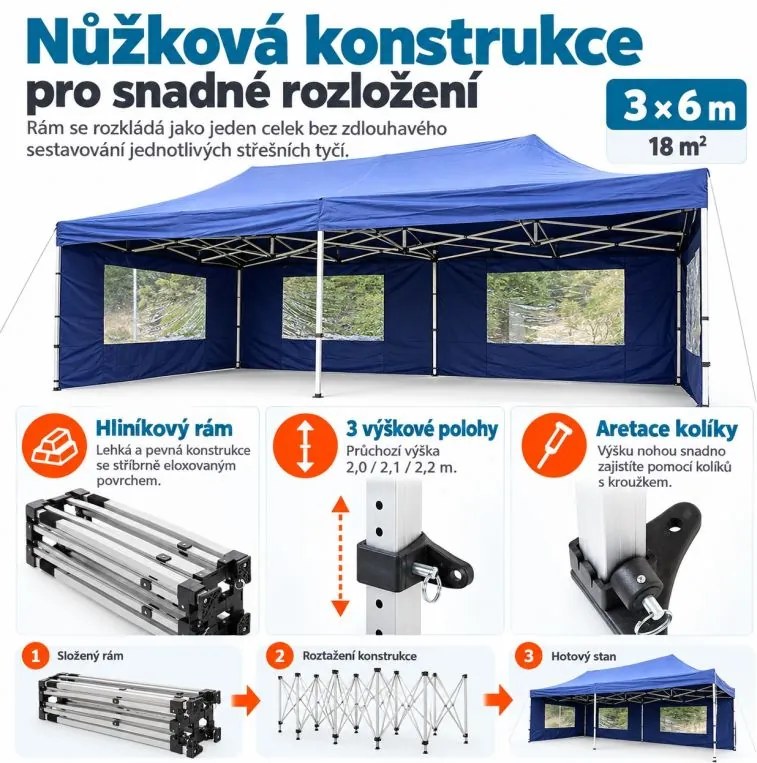 Pawilon ogrodowy rozkładany 3 x 6 m - niebieski