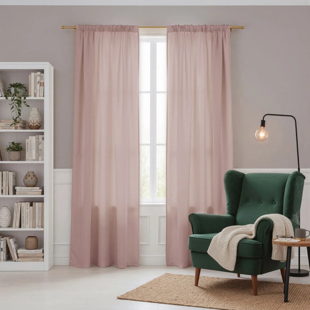 Zasłona gotowa MATOWA pudrowy róż Oxford Line na taśmie 140x250
