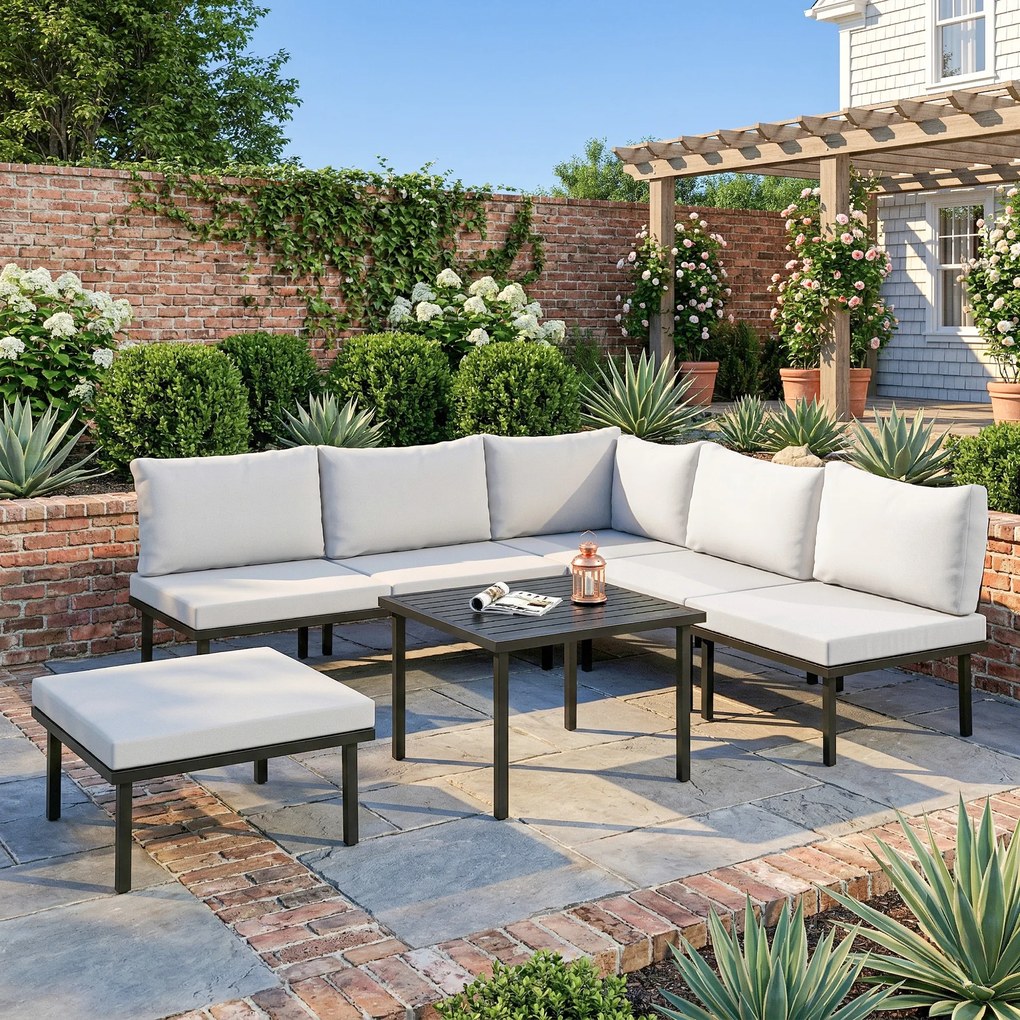 Outsunny Zestaw Mebli Ogrodowych 5-6 Osób Sofa Dwuosobowa, Krzesła, Narożnik, Stolik, Podnóżek | Aosom PL