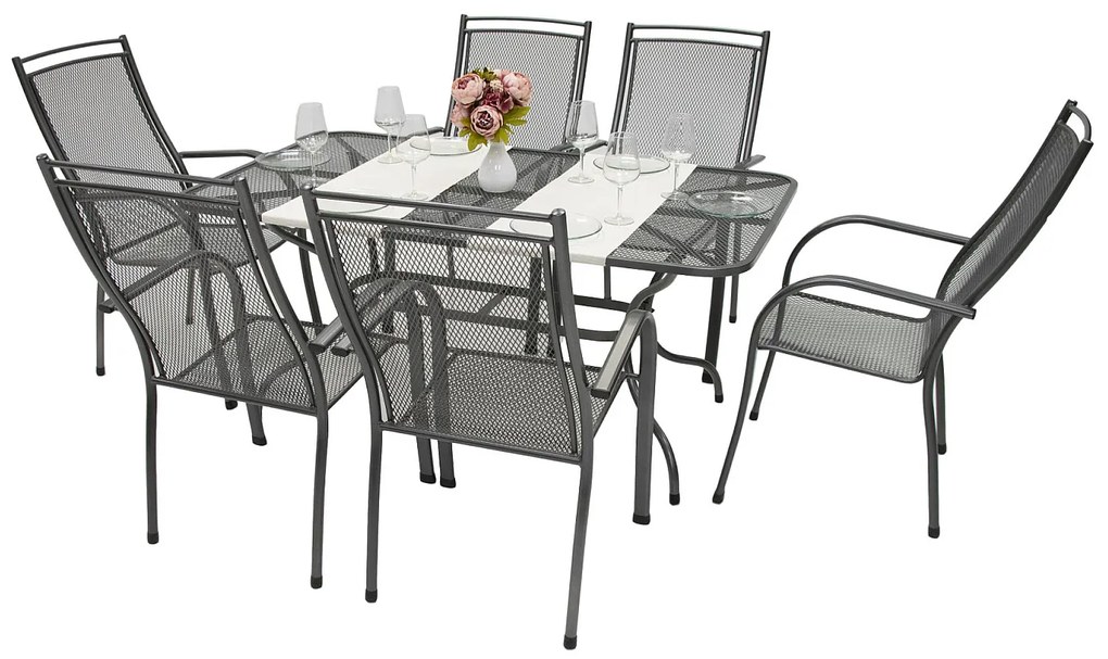 Metalowy zestaw ogrodowy PALMA I. 1 + 6 Stół prostokątny 160x95 cm (CT0311)