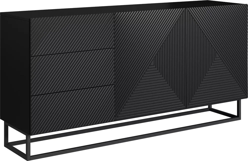 Komoda Asha 167 cm dwudrzwiowa z szufladami - czarny mat / czarny stelaż