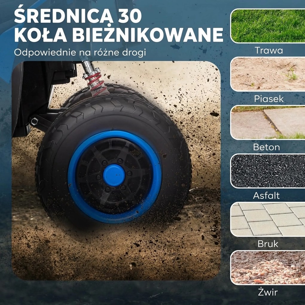 AIYAPLAY Elektryczny Quad dla Dzieci, 3-6 km/h, Oświetlenie LED, Muzyka, USB, dla Dzieci 3-8 Lat, Niebieski