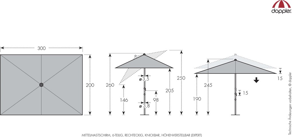 Doppler myZone 300 x 200 cm - parasol z automatycznym nachylaniem korbką - Towar rozpakowany (S329)