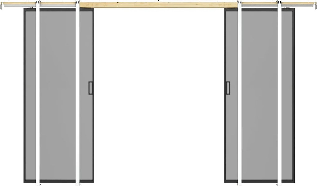 Drzwi przesuwne podwójne z ukrytym systemem przesuwnym – aluminium i szkło hartowane przydymione – 2 x wys. 205 x dł. 93 cm– LINCI II